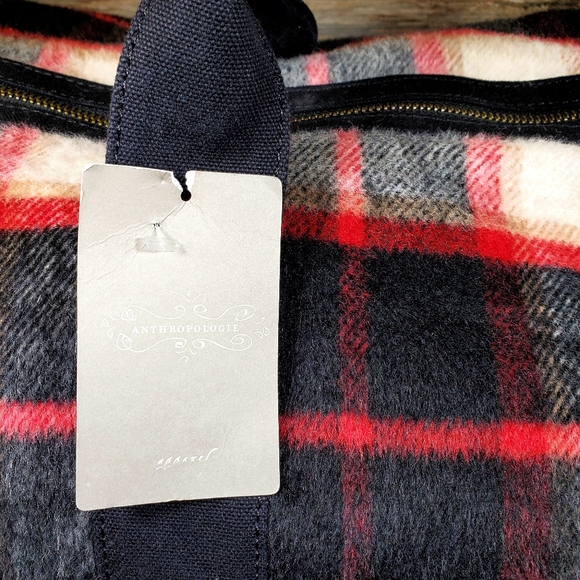 NWT- Anthropologie Deux Lux Plaid Duffel Bag Red - Picture 6 of 8